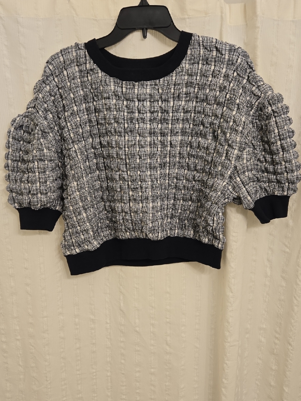 Maeve Black and White Textured Bubble Knit Top